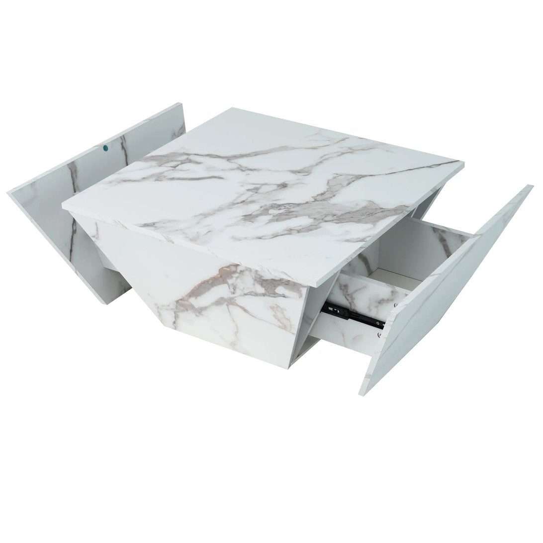 Table basse effet marbre blanc avec tiroirs intégrés par TavovaT, design contemporain élégant pour salon moderne, finition luxueuse