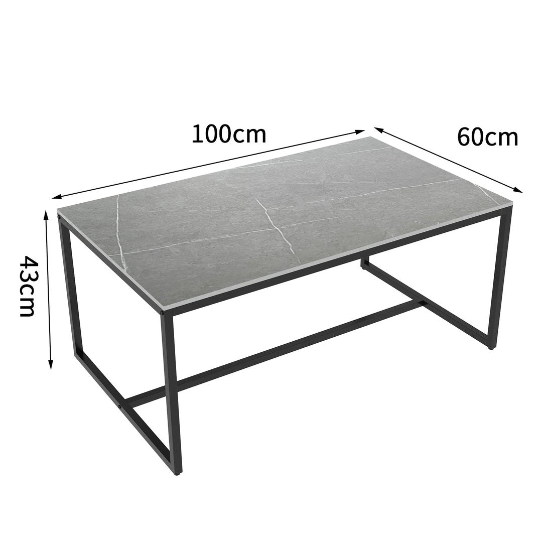 Table basse TavovaT effet marbre gris avec structure métallique noire, design minimaliste contemporain, dimensions 100x60x43cm