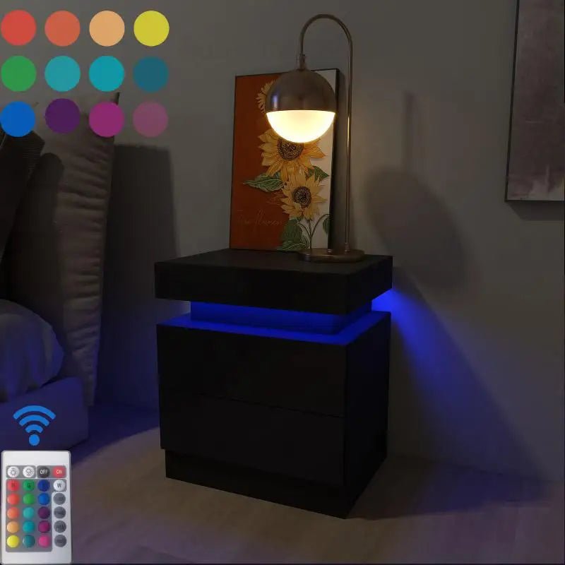 Table de chevet TavovaT moderne avec éclairage LED RGB télécommandé, design flottant noir mat et lampe décorative, parfaite pour ambiance nocturne