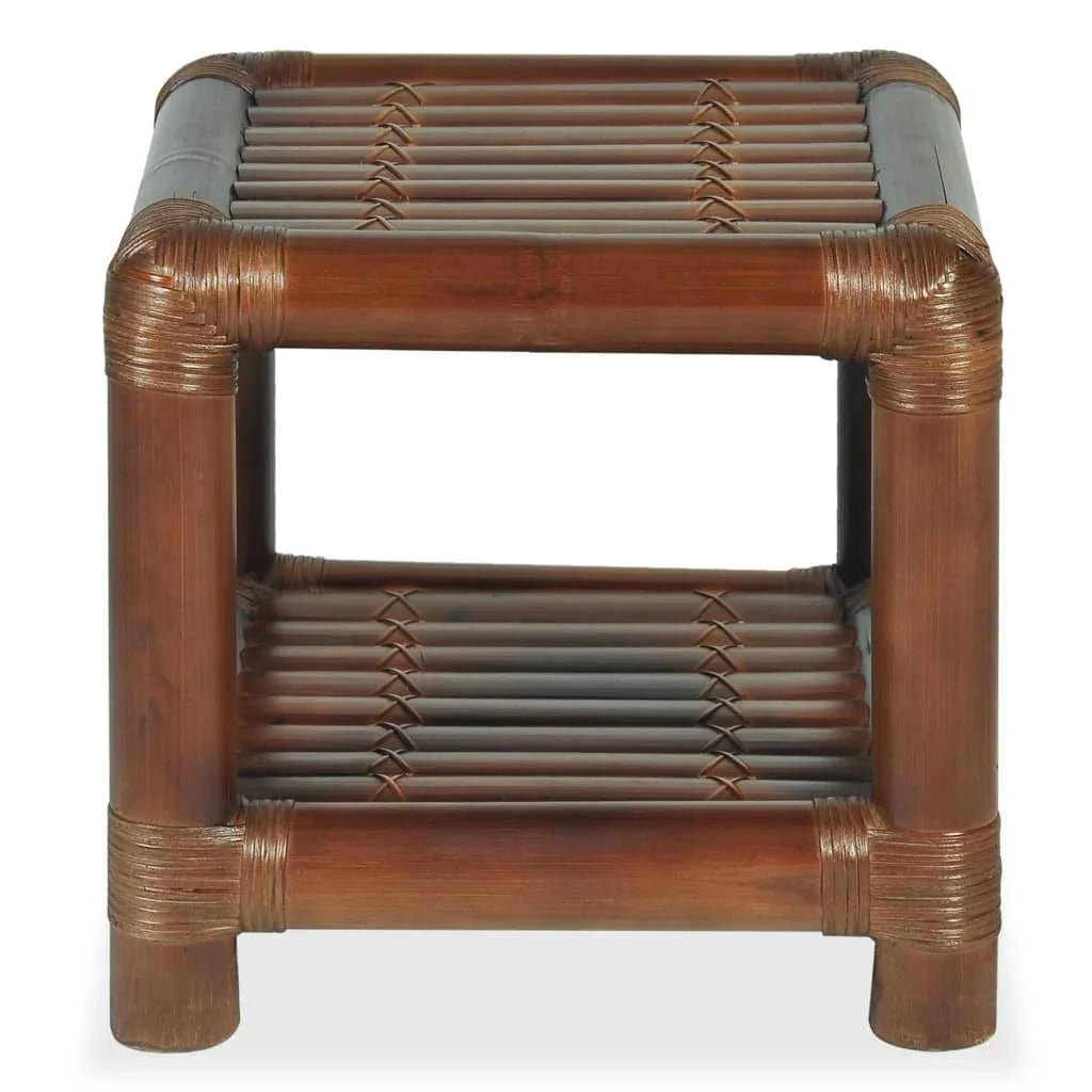 Table de chevet TavovaT en bambou naturel, style tropical avec double plateau à lattes, finition artisanale authentique, parfaite pour chambre exotique