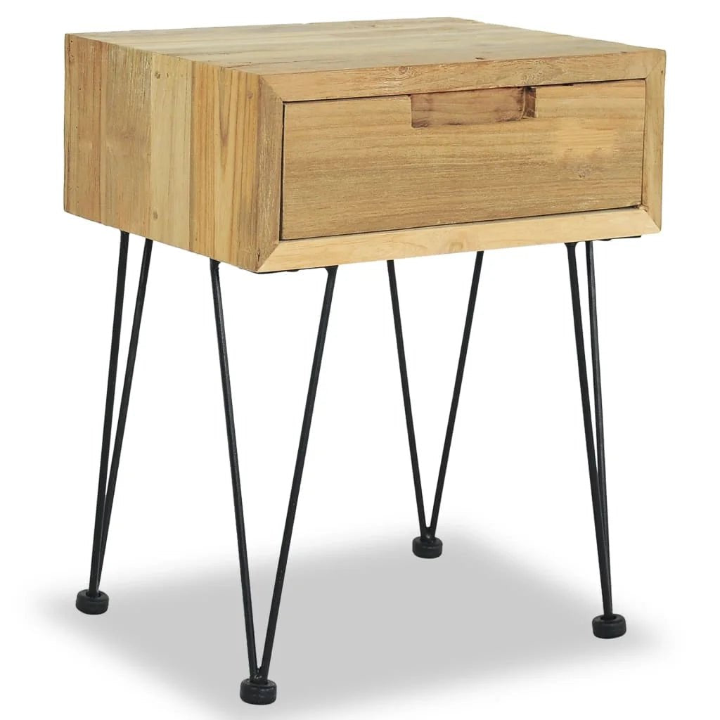 Table de chevet TavovaT en bois naturel avec tiroir et pieds épingle noirs, style industriel moderne, meuble de chambre minimaliste