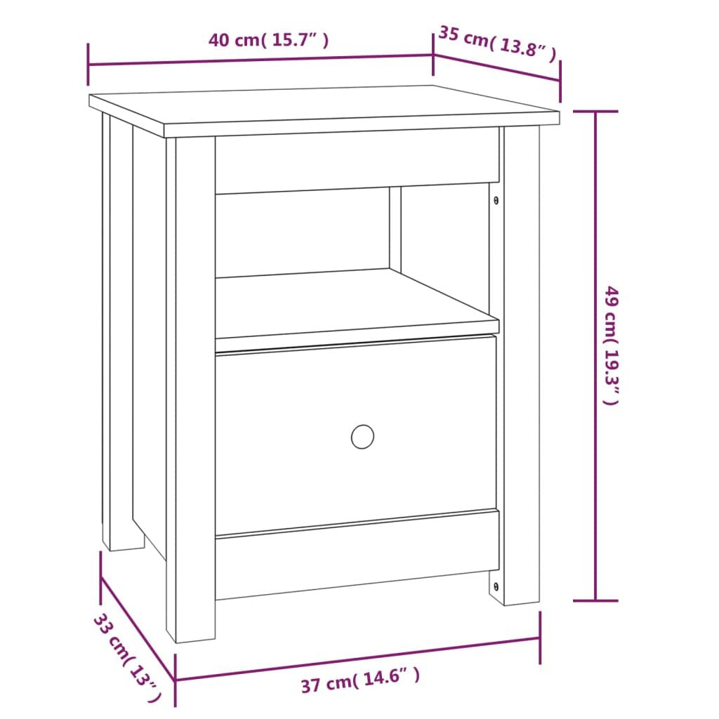 Schéma technique détaillé d'une table de chevet TavovaT avec dimensions précises en centimètres, montrant une construction simple et élégante