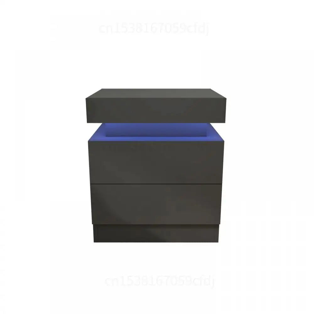 Table de chevet flottante TavovaT avec éclairage LED bleu, design moderne noir mat, 2 tiroirs, style contemporain pour chambre à coucher