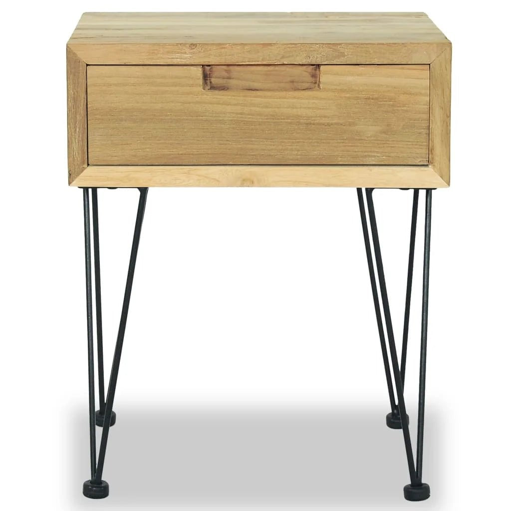 Table de chevet TavovaT style industriel en bois naturel avec tiroir et pieds épingle en métal noir, meuble de chambre design moderne et fonctionnel