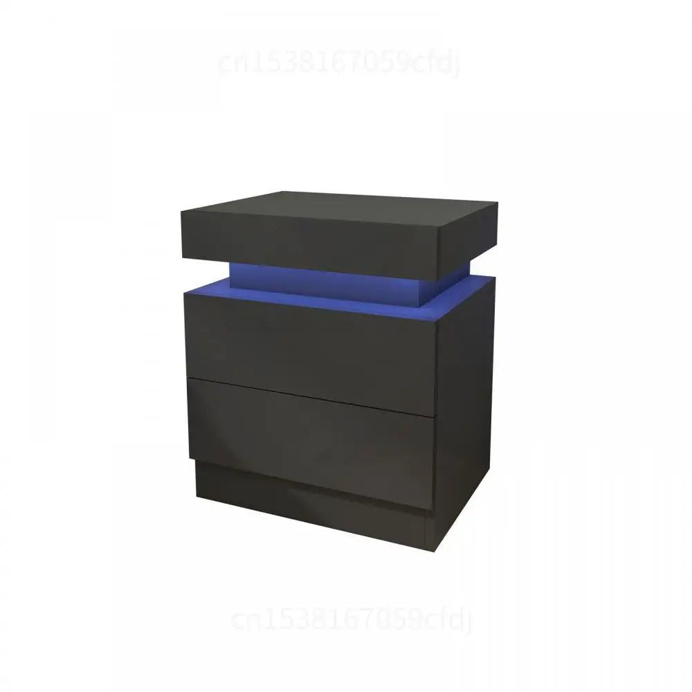 Table de chevet flottante TavovaT noire avec LED bleue intégrée, 2 tiroirs design moderne, éclairage d'ambiance pour chambre contemporaine