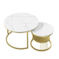 Tables basses gigognes TavovaT au design luxueux avec plateau effet marbre blanc et structure dorée, parfaites pour un salon moderne et élégant